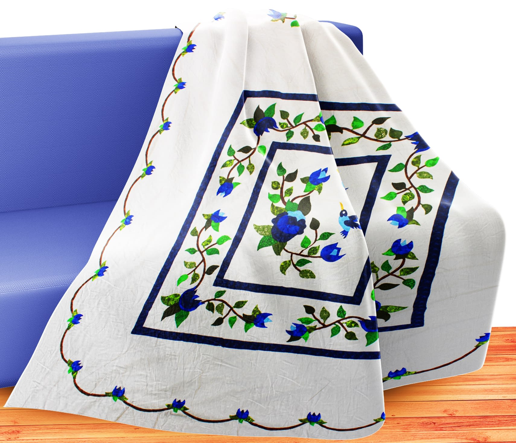 Very Nice Hand Applique Large floral medallion QUILT TOP Unique